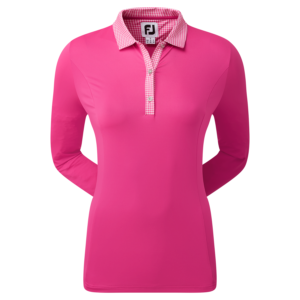 FootJoy Houndstooth Trim 3/4 Sleeve Ladies Golf Polo Shirt
